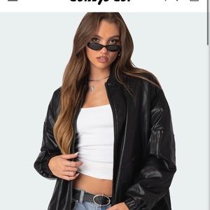 Edikted Faux Leather Oversized Bomber Jacket